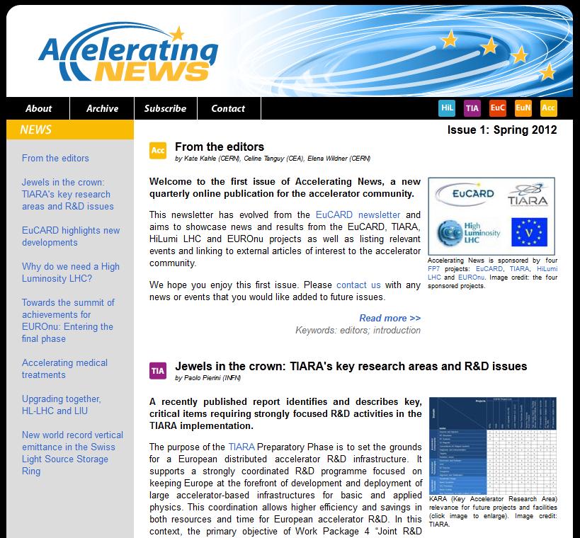 24 April 2012: First issue of newsletter Accelerating News released